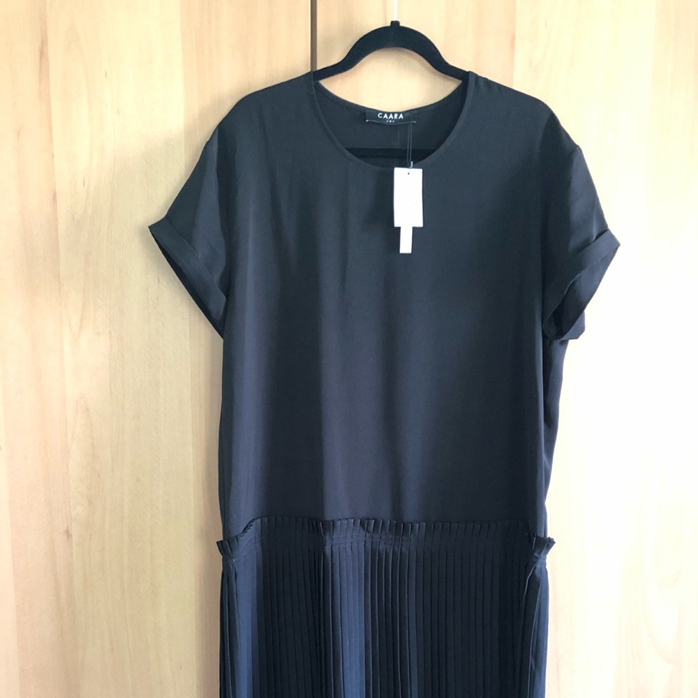 CAARA Crystal Pleated Drop Waist Shift Dress